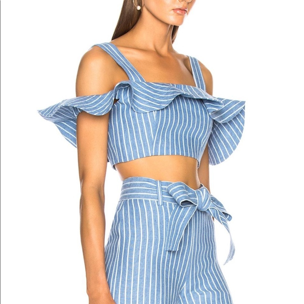 ALEXIS Benta Cropped Top Cold Shoulder Ruffle Linen Size XS
